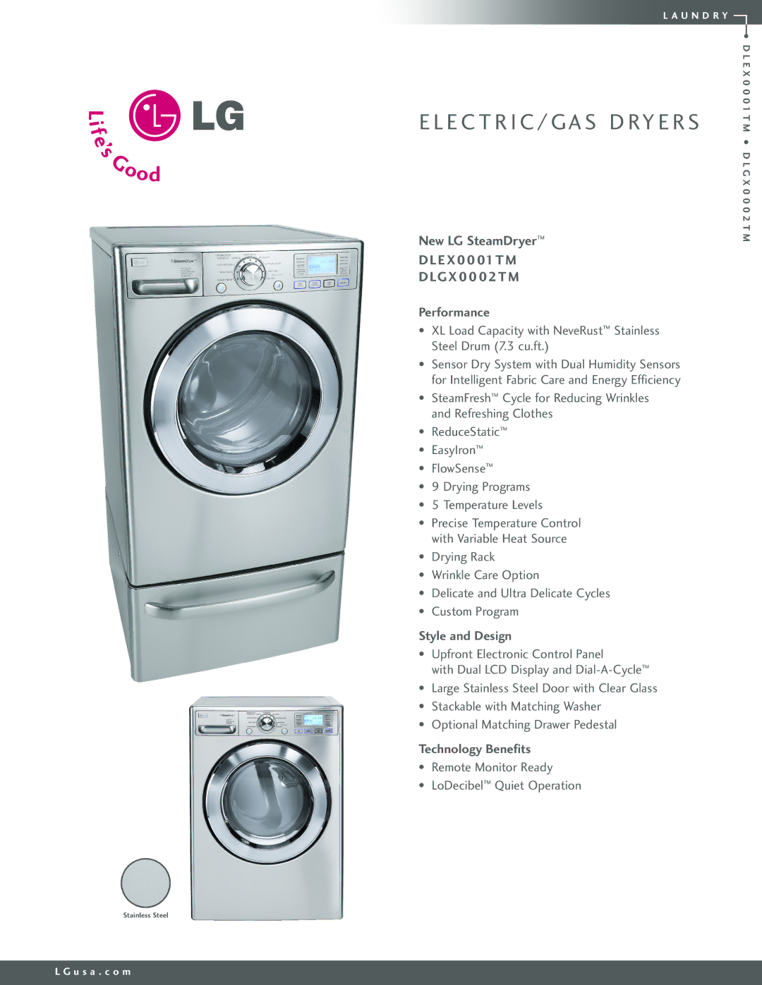 LG Electronics X0002TM manual New LG SteamDryer, Performance, Style and Design, Technology Benefits 