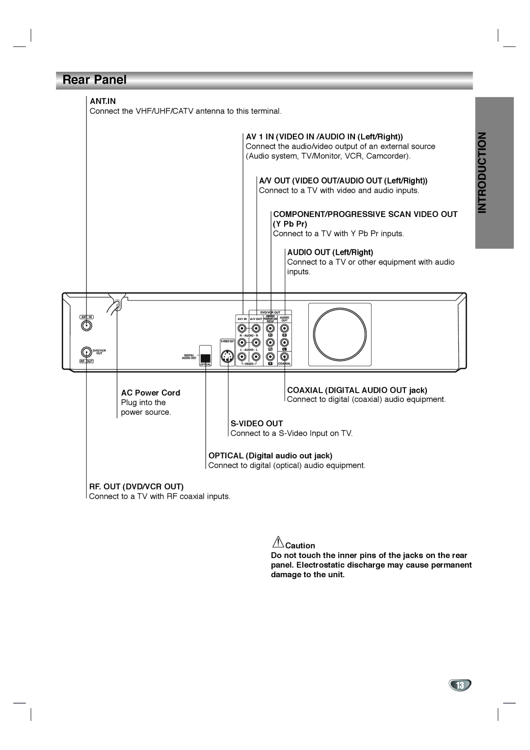 LG Electronics XBR342 owner manual Rear Panel, COMPONENT/PROGRESSIVE Scan Video OUT Y Pb Pr, Audio OUT Left/Right 