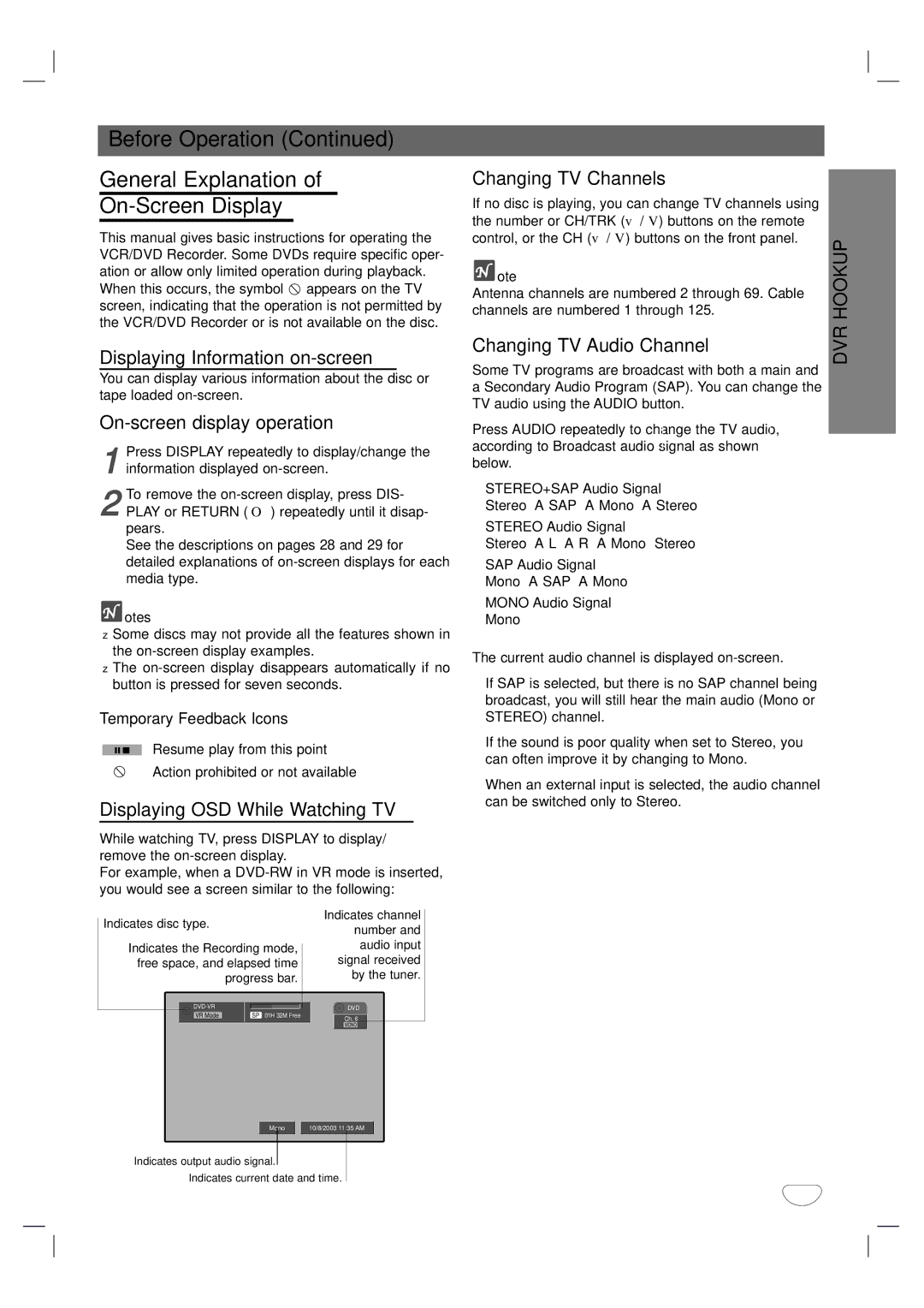 LG Electronics XBR342 owner manual Before Operation General Explanation On-Screen Display 