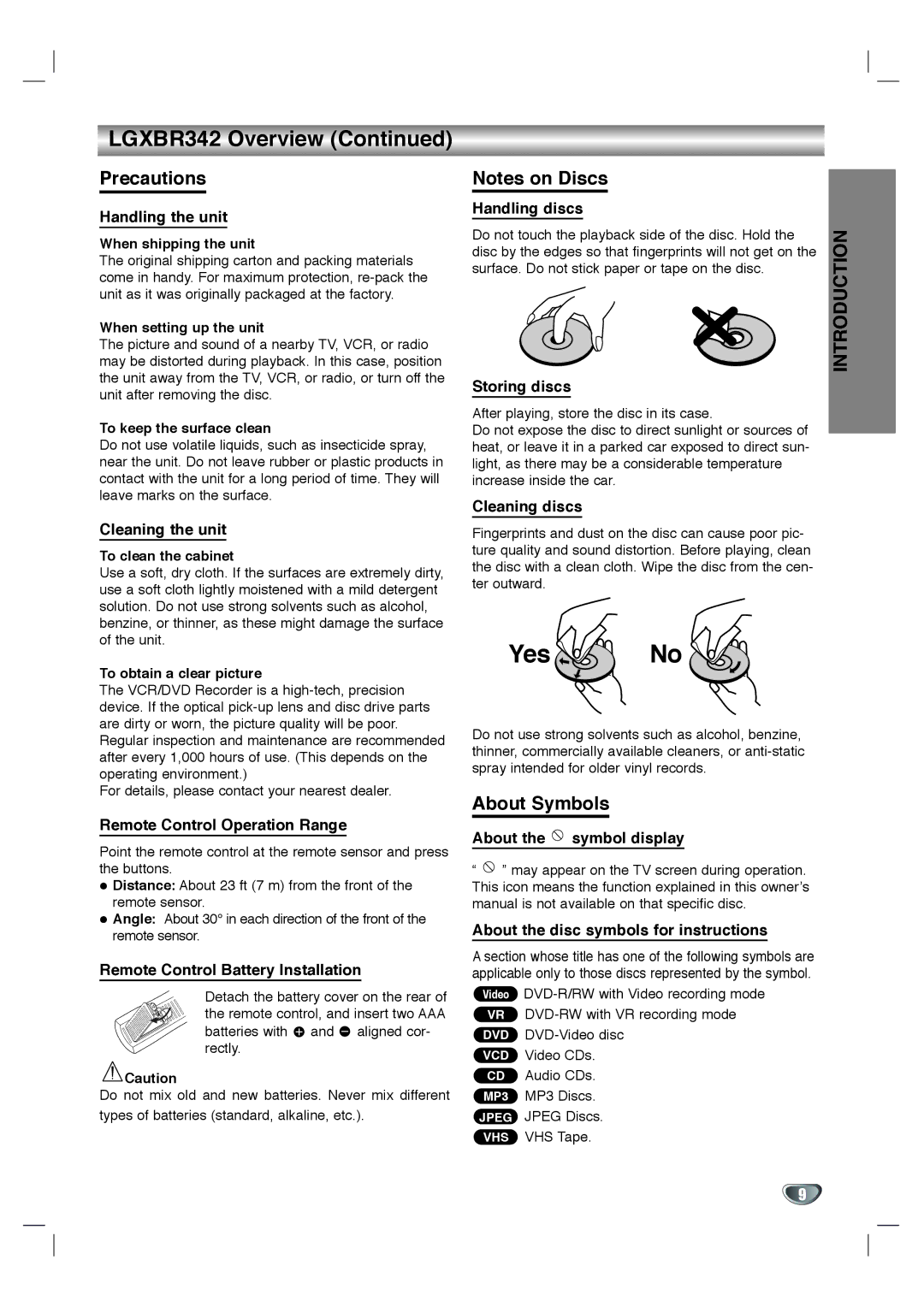 LG Electronics XBR342 owner manual Precautions, About Symbols 