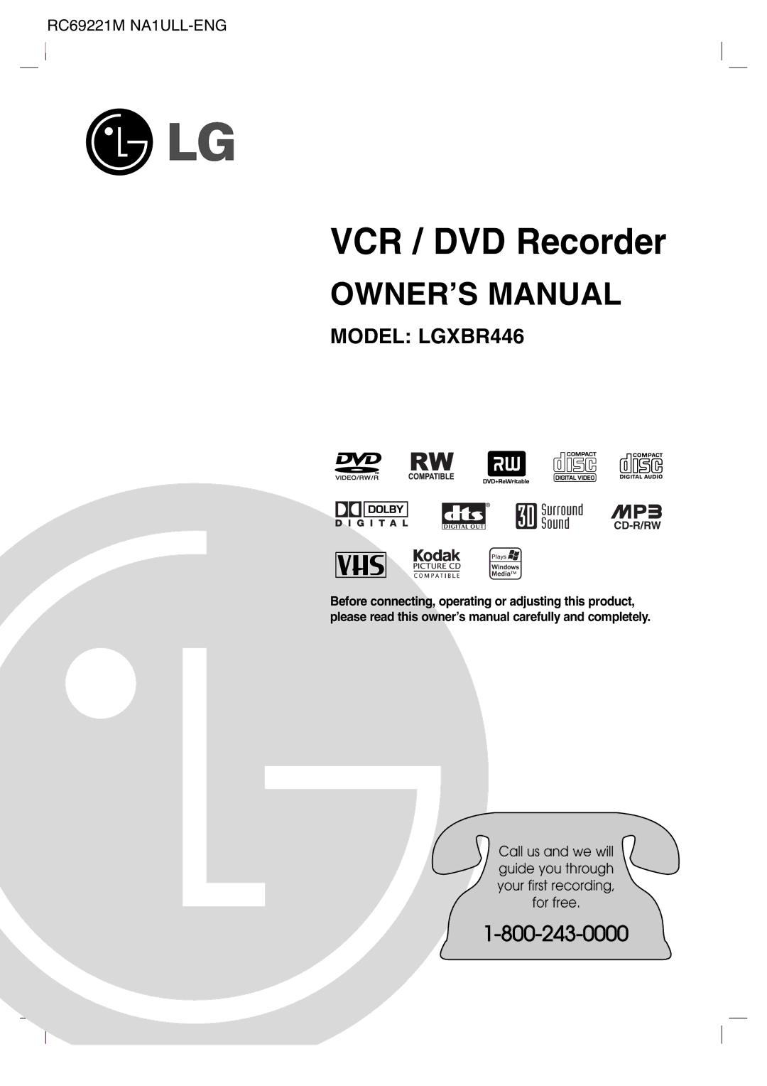 LG Electronics XBR446 owner manual VCR / DVD Recorder 