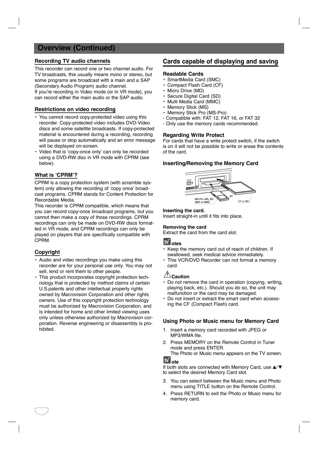 LG Electronics XBR446 owner manual Cards capable of displaying and saving 