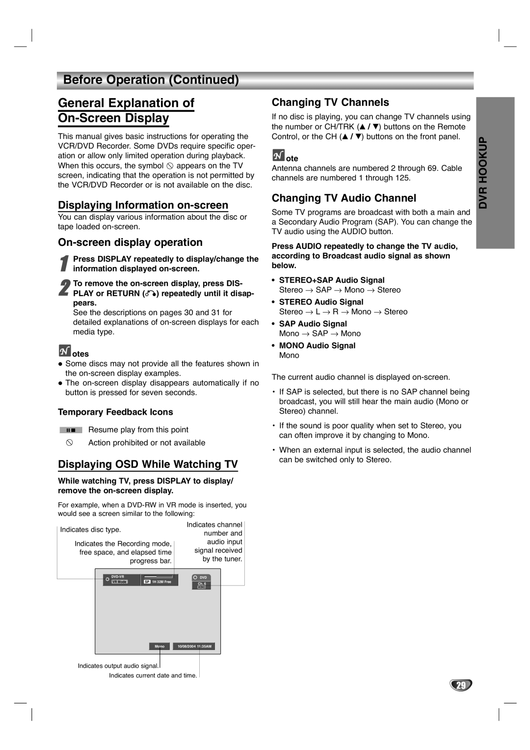 LG Electronics XBR446 owner manual Before Operation General Explanation On-Screen Display 