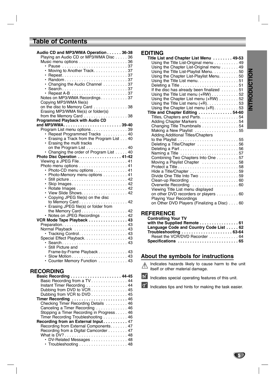 LG Electronics XBR446 owner manual Table of Contents 