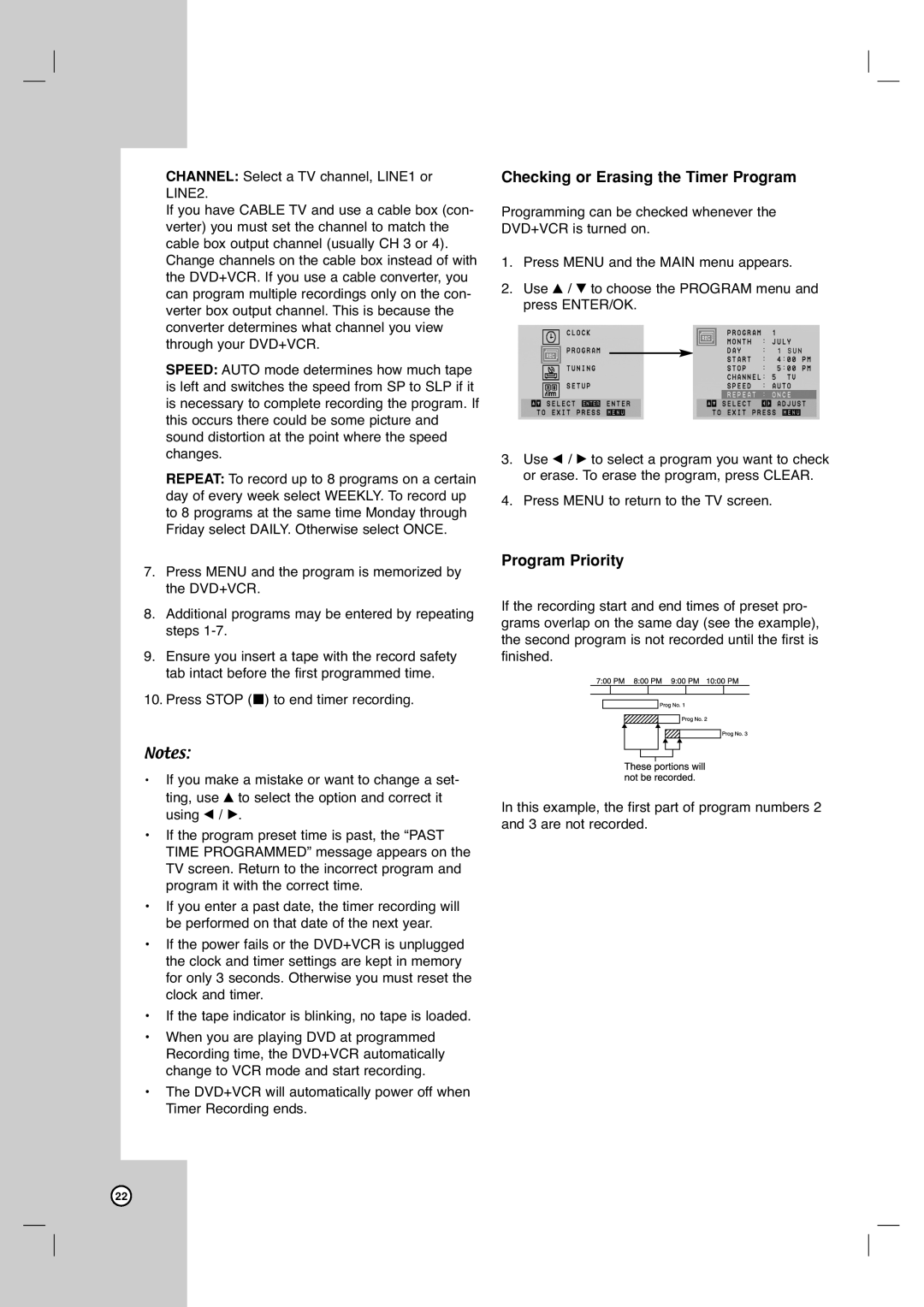 LG Electronics XBV613 warranty Checking or Erasing the Timer Program, Program Priority 