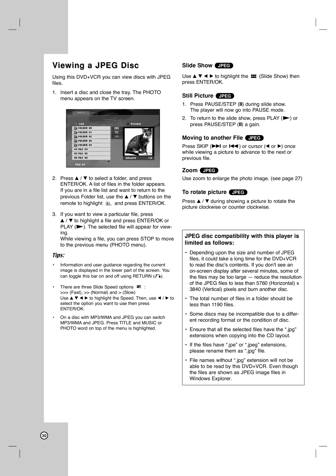 LG Electronics XBV613 warranty Viewing a Jpeg Disc 