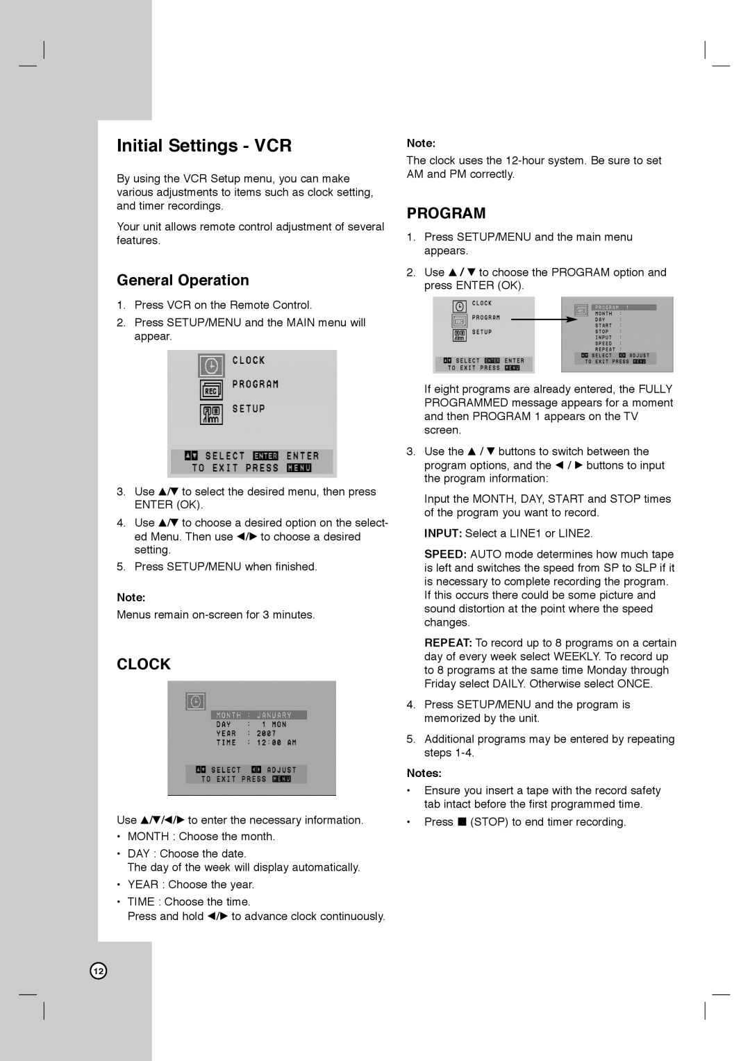 LG Electronics XBV713 warranty Initial Settings VCR, General Operation 