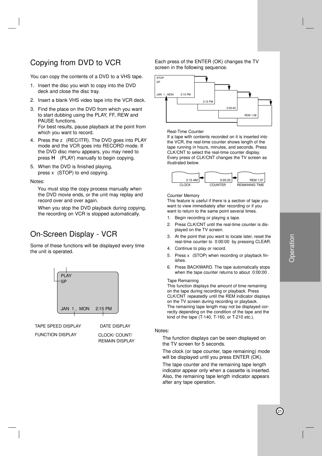 LG Electronics XBV713 warranty Copying from DVD to VCR, On-Screen Display VCR 