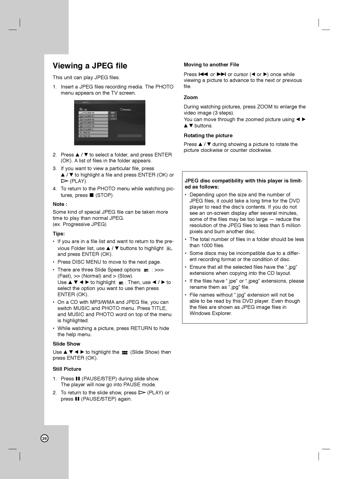 LG Electronics XBV713 warranty Viewing a Jpeg file 