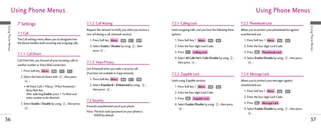 LG Electronics Z525i manual Settings 