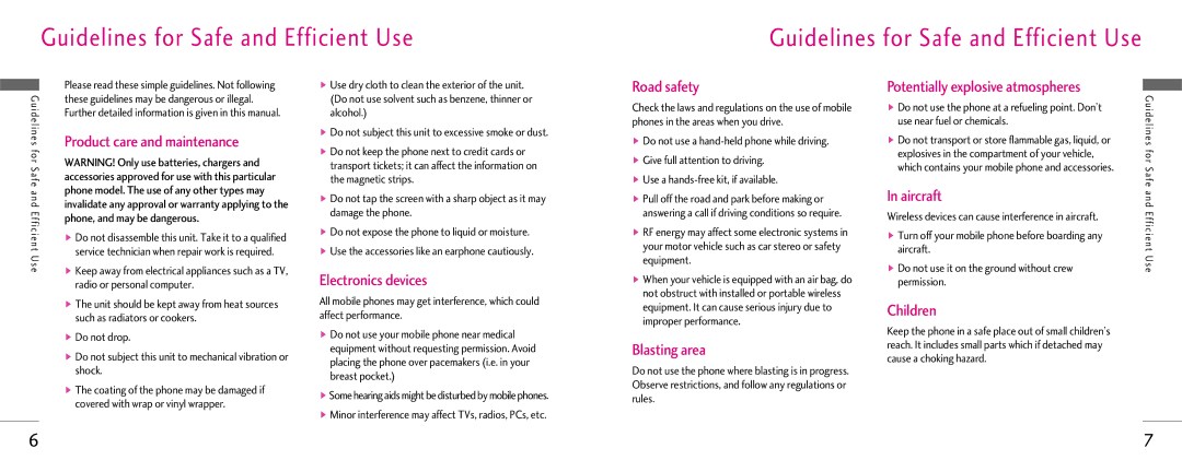 LG Electronics Z525i manual Guidelines for Safe and Efficient Use 