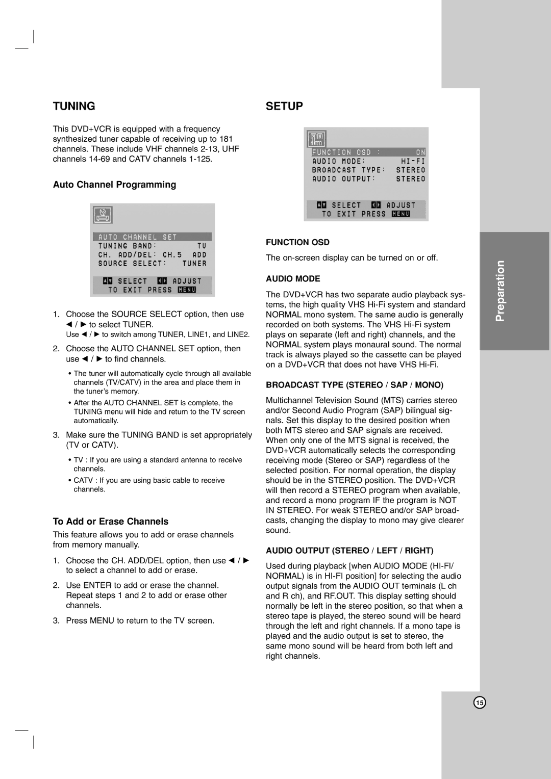 LG Electronics ZDX-313 warranty Auto Channel Programming, To Add or Erase Channels 