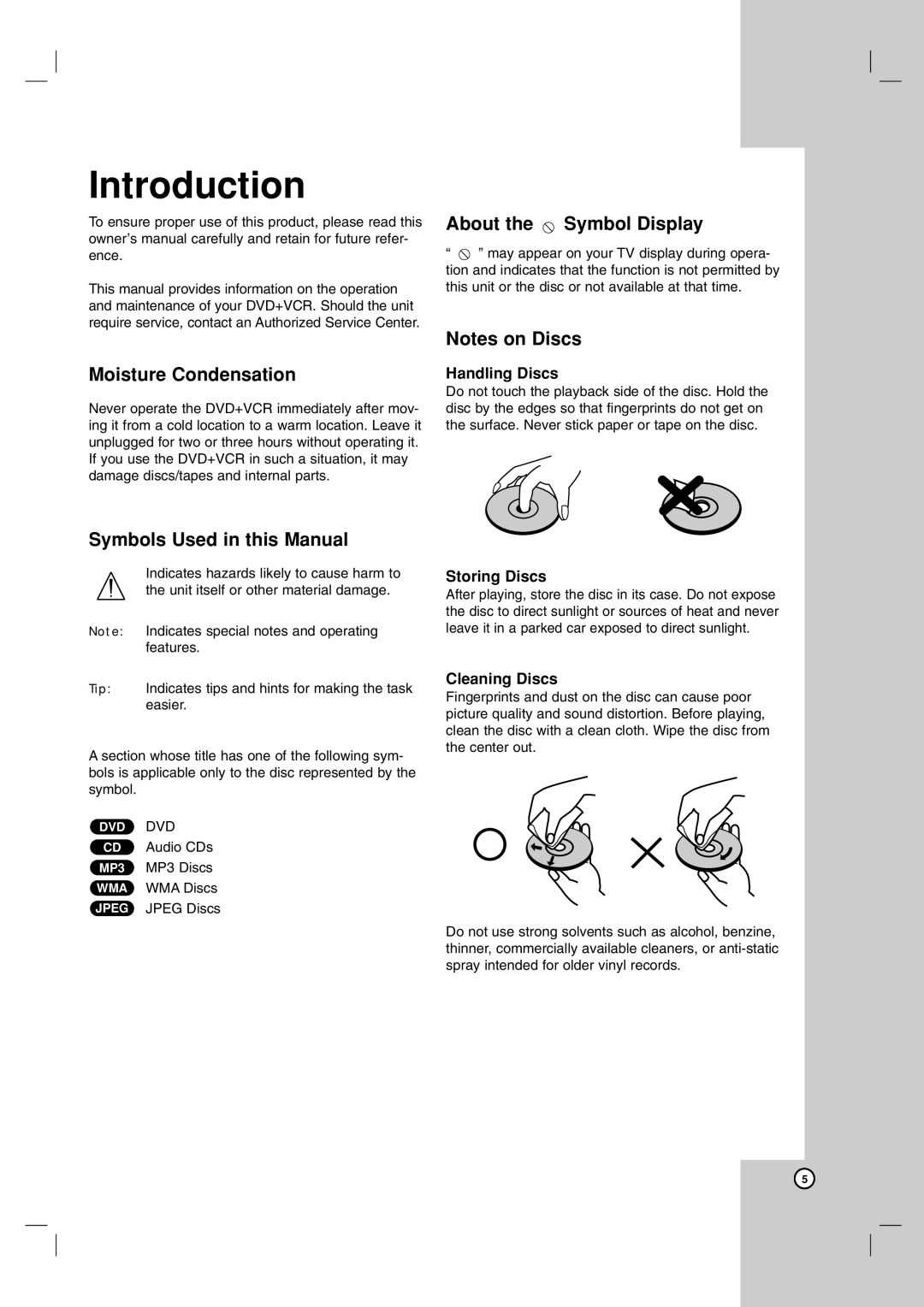 LG Electronics ZDX-313 warranty Moisture Condensation, About the Symbol Display, Symbols Used in this Manual 