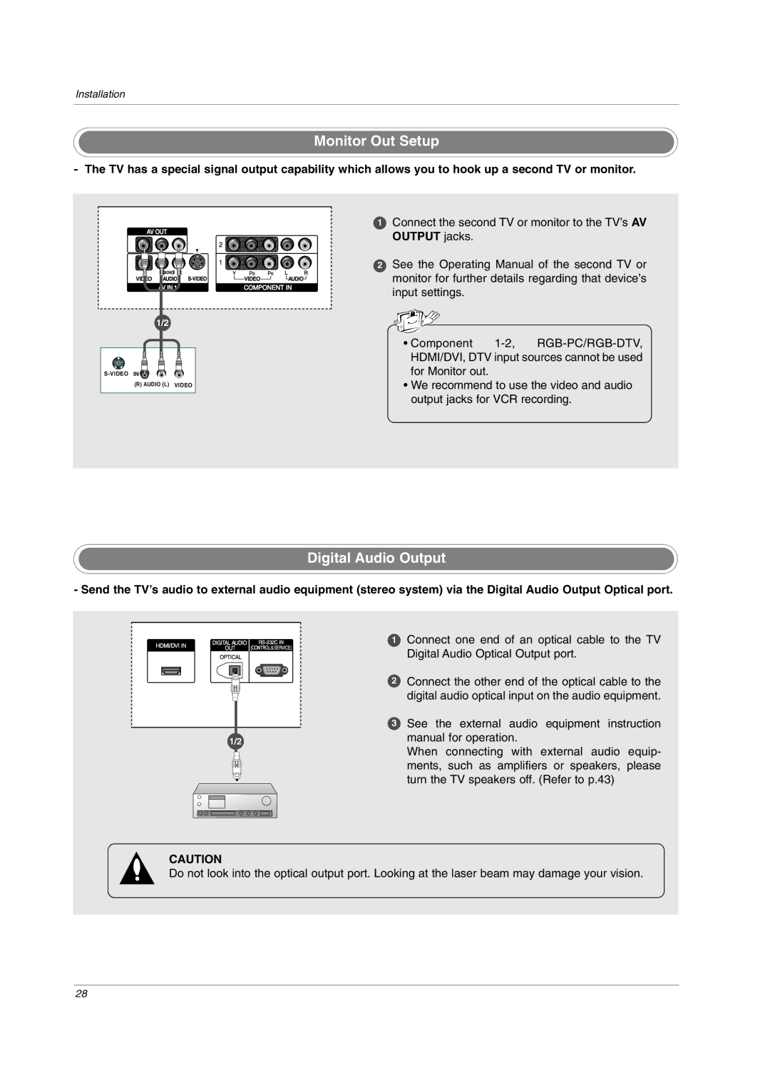 LG Electronics owner manual Monitor Out Setup, Digital Audio Output 