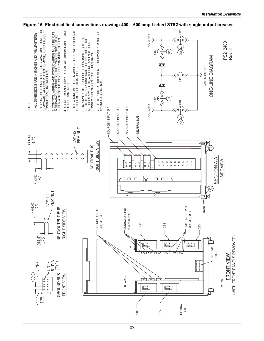 Liebert 100-1000A user manual Section A-A ONE-LINE Diagram 