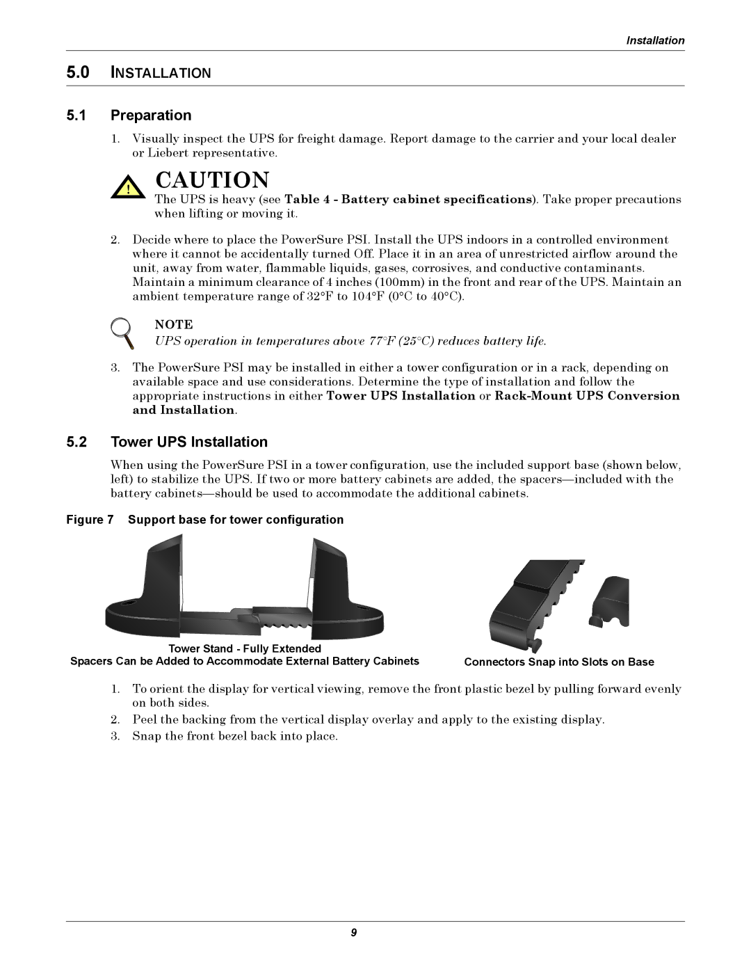 Liebert 1000 - 3000VA 60 Hz 120V user manual Preparation, Tower UPS Installation 