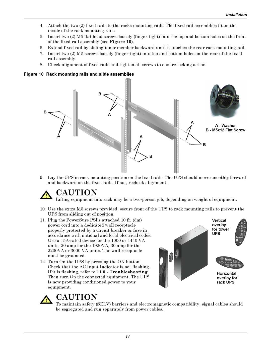 Liebert 1000 - 3000VA 60 Hz 120V user manual Rack mounting rails and slide assemblies 