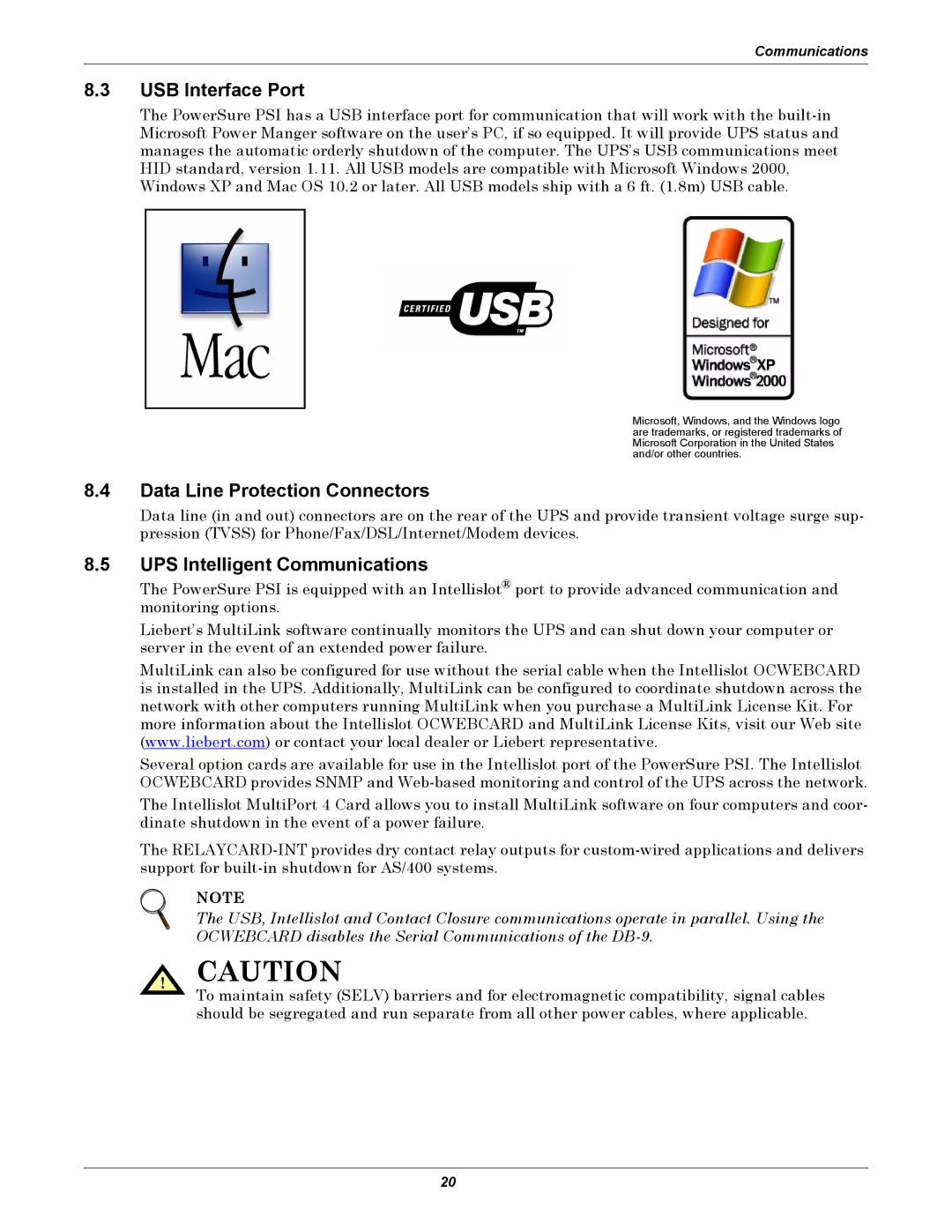 Liebert 1000 - 3000VA 60 Hz 120V USB Interface Port, Data Line Protection Connectors, UPS Intelligent Communications 