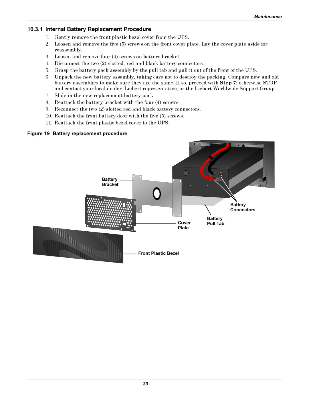 Liebert 1000 - 3000VA 60 Hz 120V user manual Internal Battery Replacement Procedure 