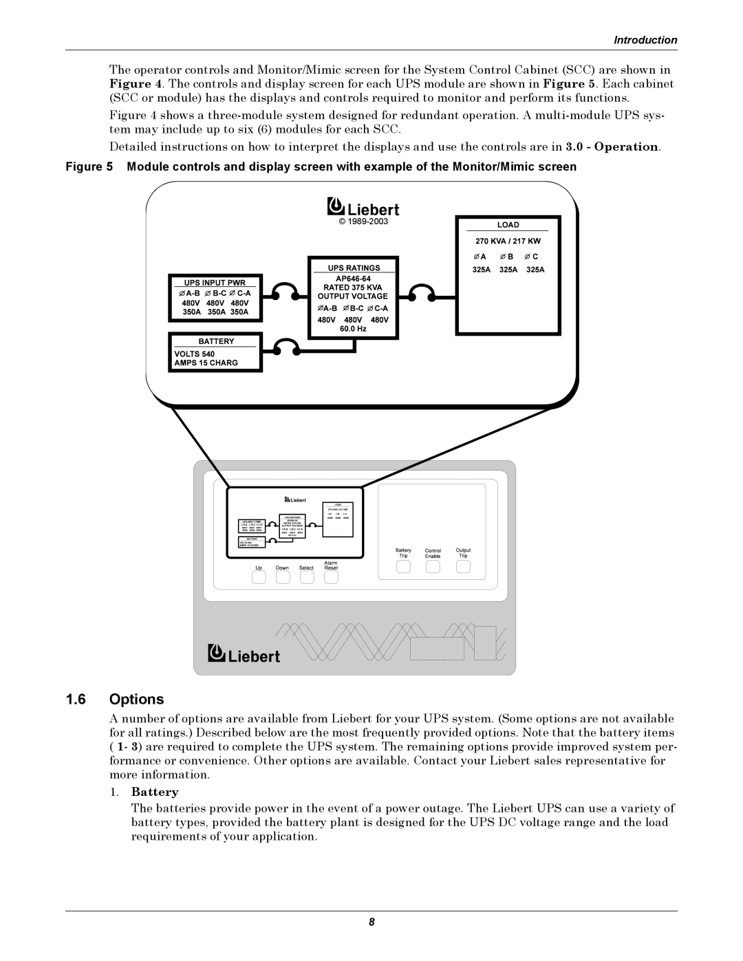 Liebert 1000kVA manual Options, Battery 