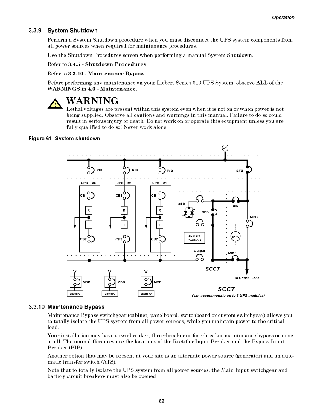 Liebert 1000kVA manual System Shutdown, Refer to 3.3.10 Maintenance Bypass 