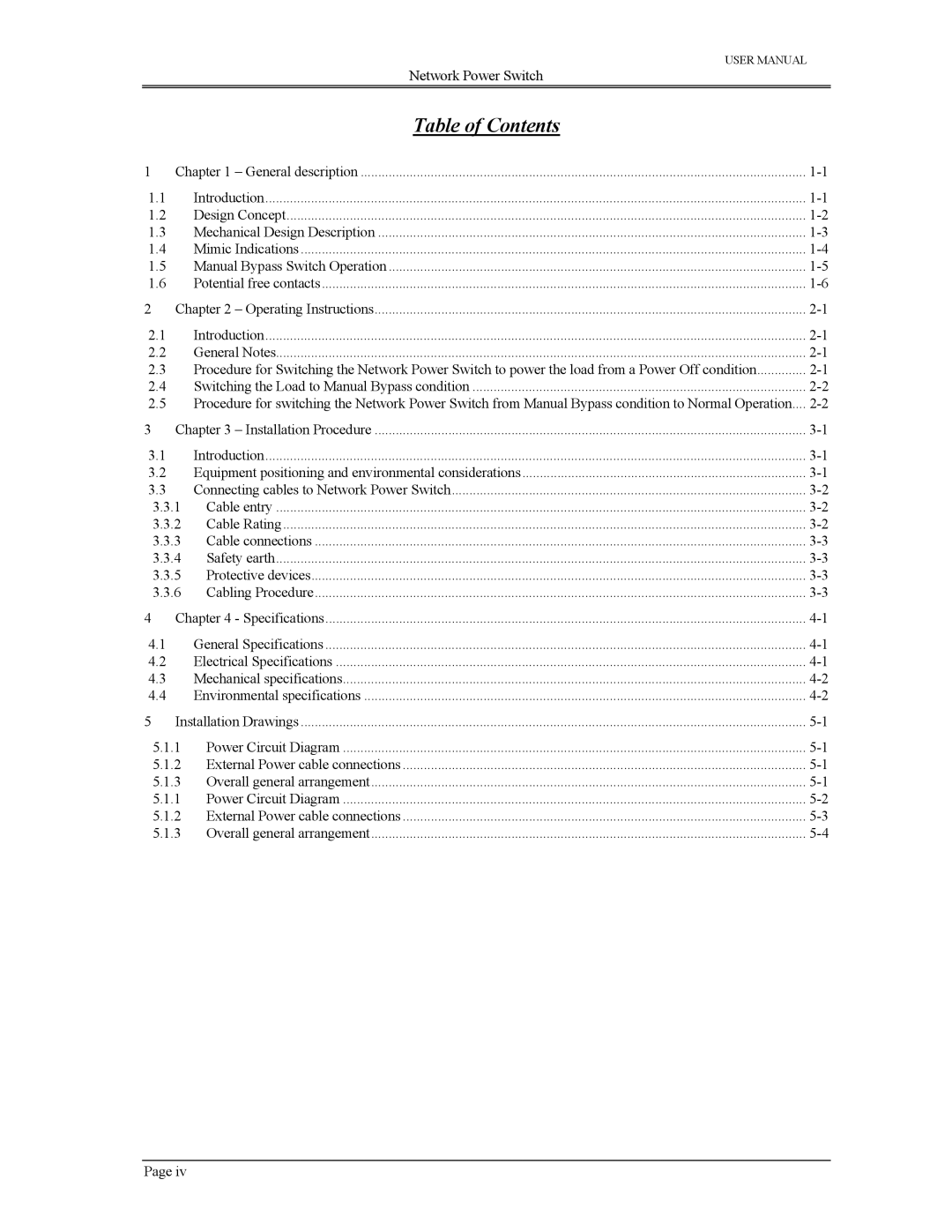 Liebert 110V manual Table of Contents 