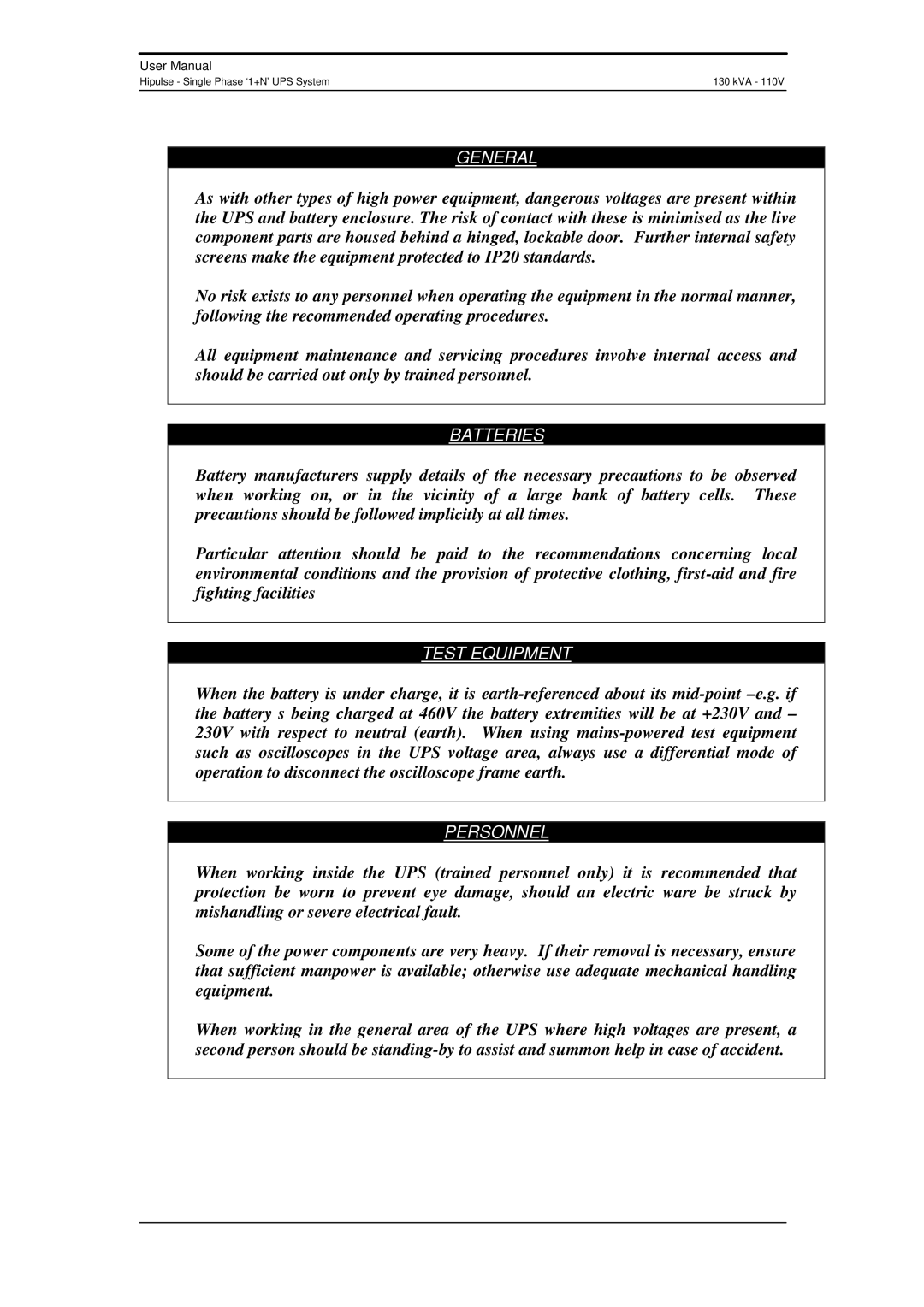 Liebert 130 kVA user manual General 