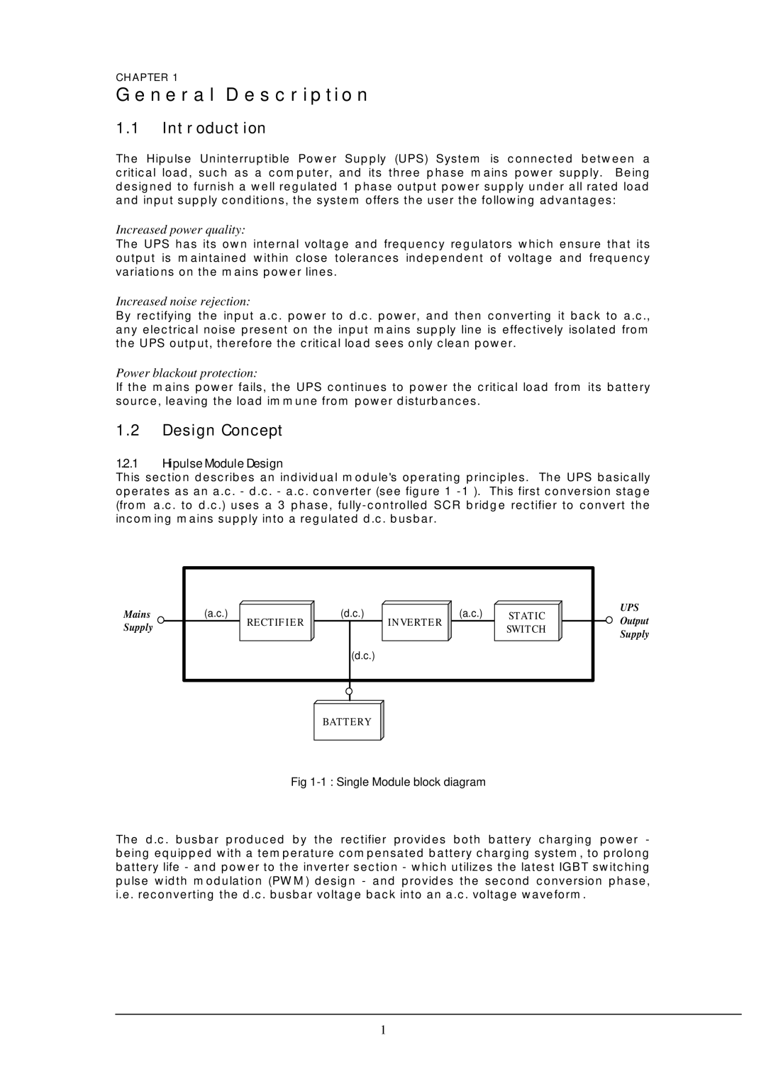 Liebert 130 kVA user manual Introduction, Design Concept, Single Module block diagram, Hipulse Module Design 