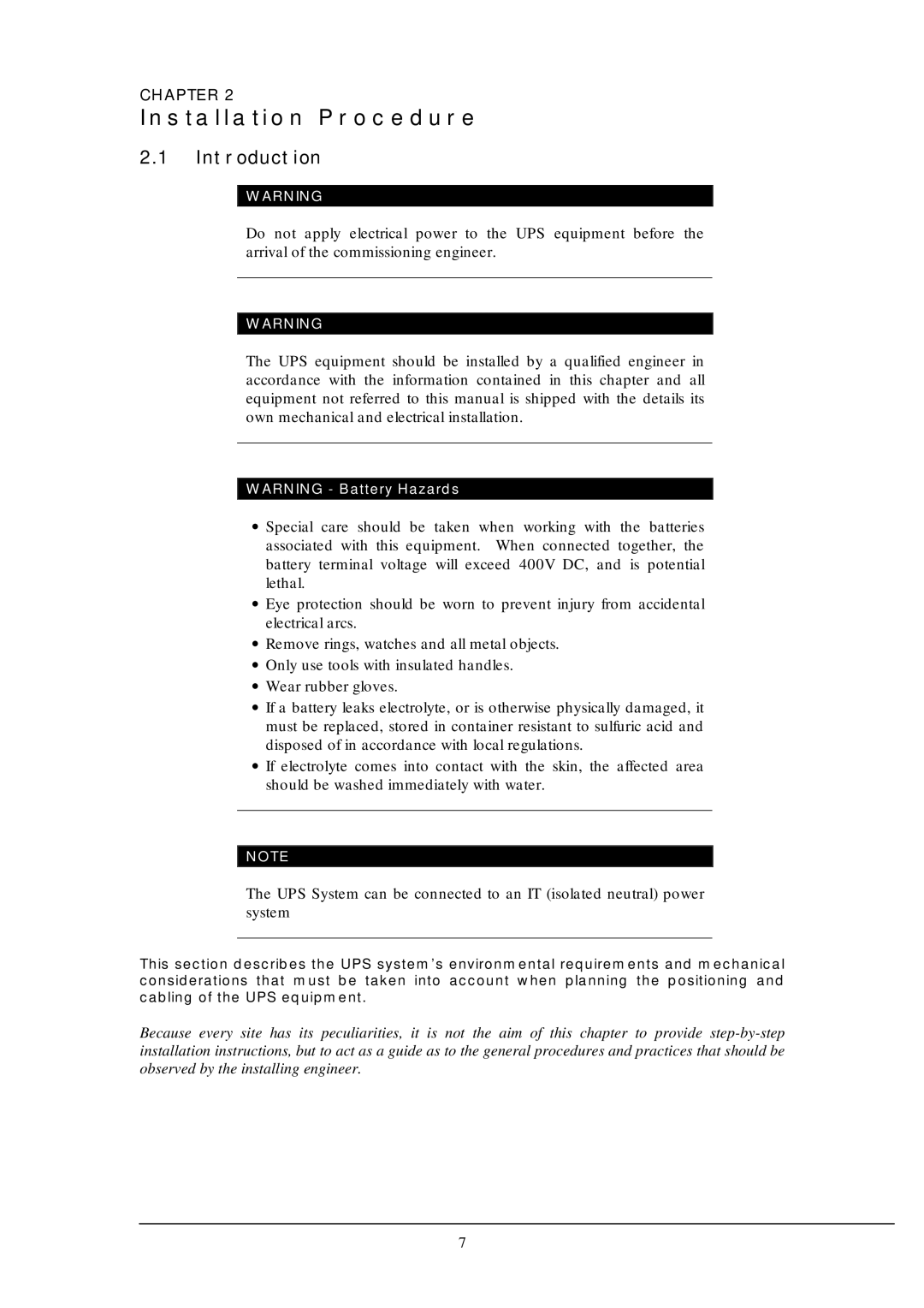 Liebert 130 kVA user manual Installation Procedure 