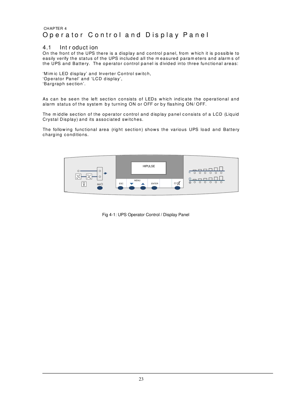 Liebert 130 kVA user manual Operator Control and Display Panel, UPS Operator Control / Display Panel 