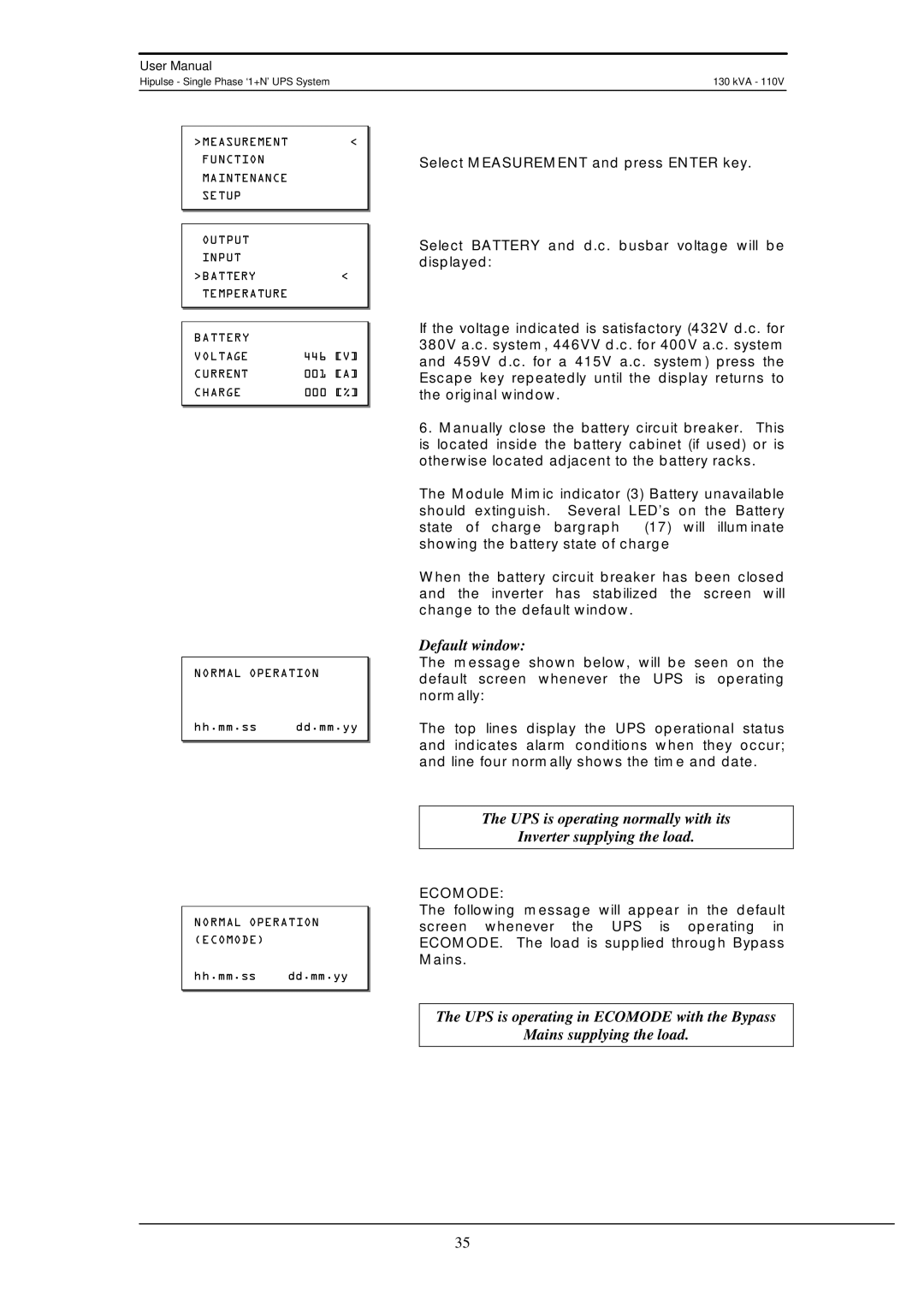 Liebert 130 kVA user manual Ecomode 