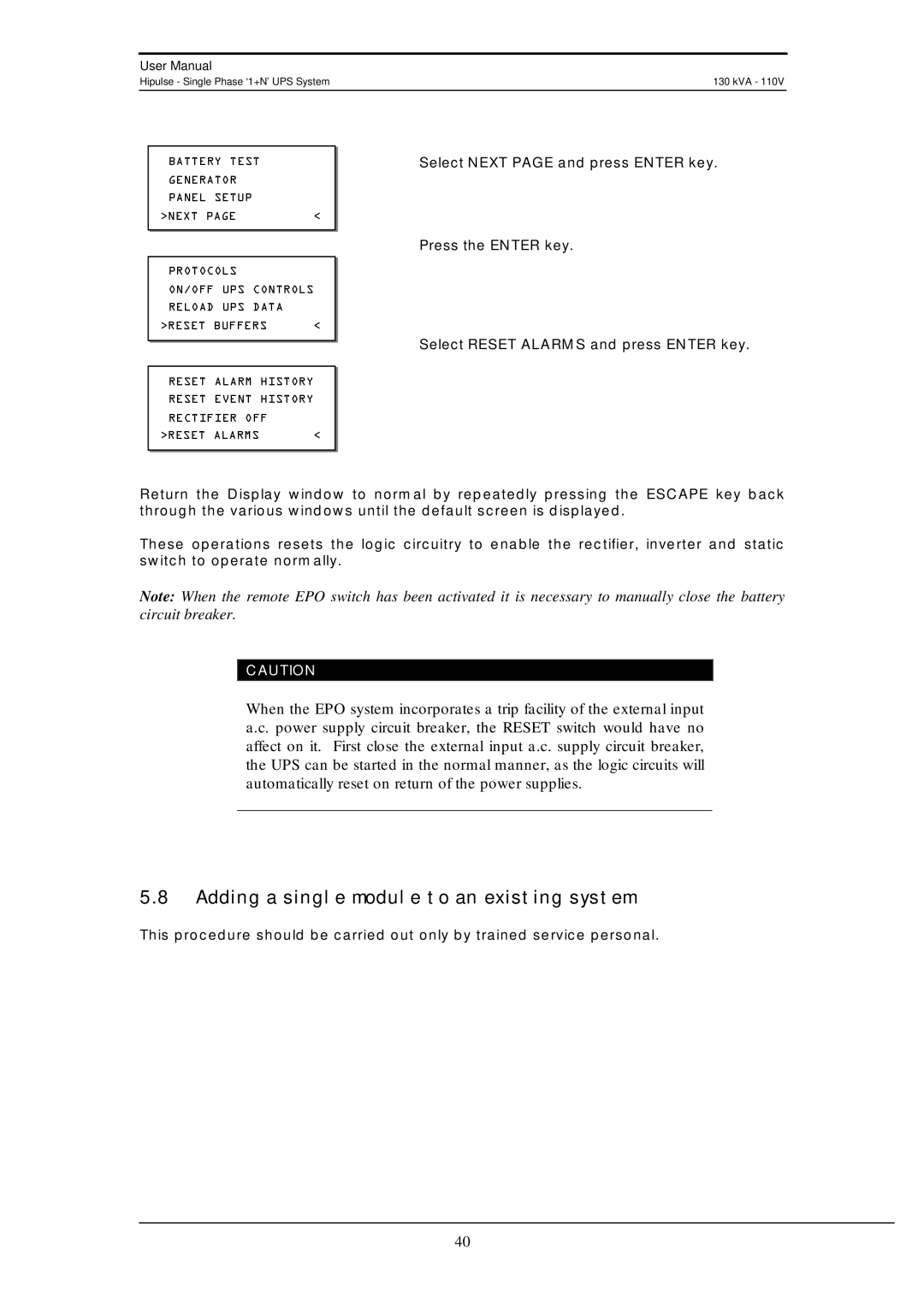 Liebert 130 kVA user manual Adding a single module to an existing system 