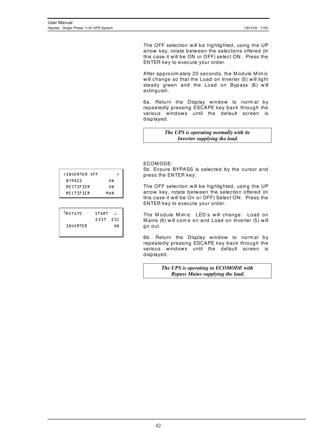 Liebert 130 kVA user manual Ecomode 