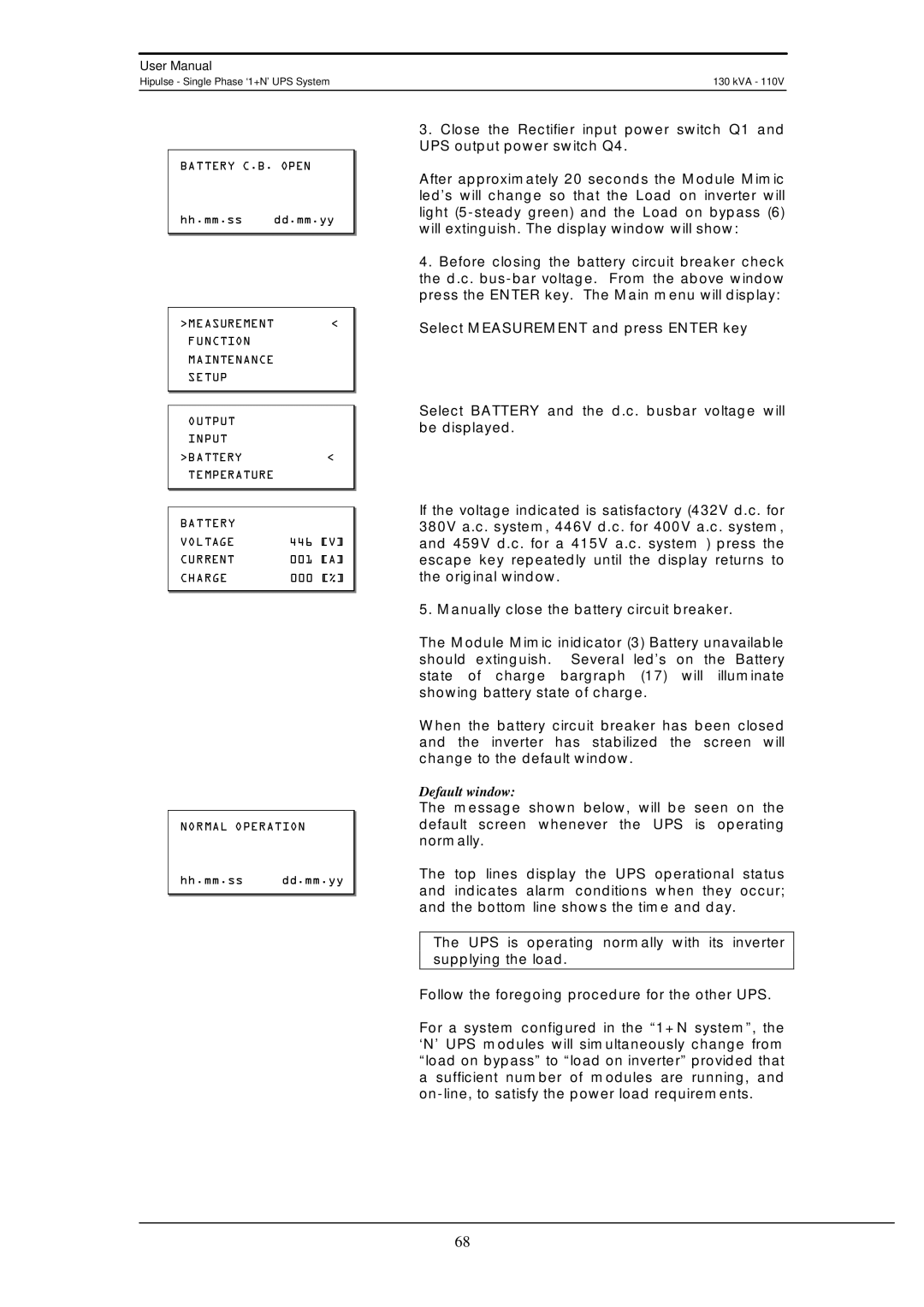 Liebert 130 kVA user manual Default window 