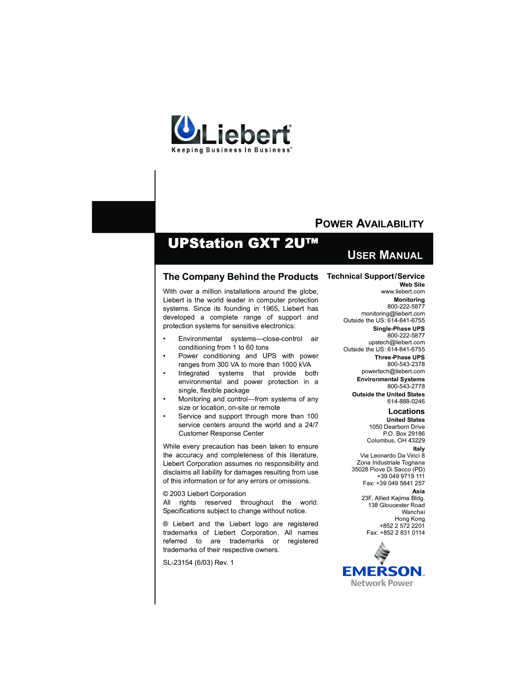 Liebert 208V, 2700VA user manual UPStation GXT 2U 