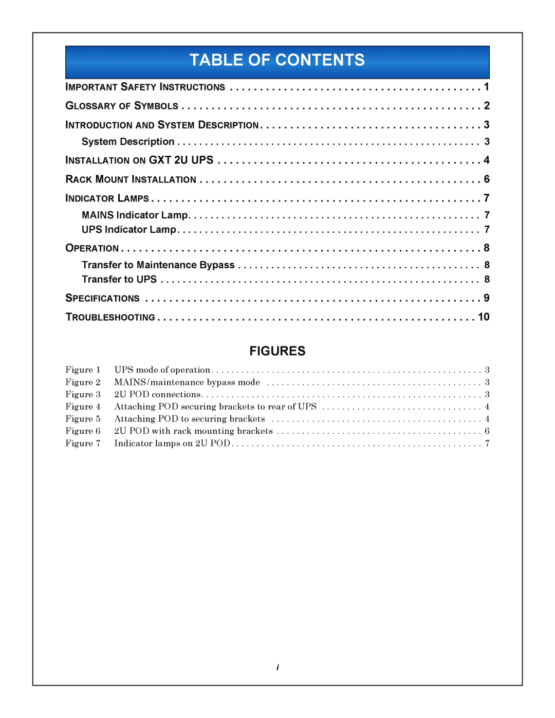 Liebert 2U user manual Table of Contents 