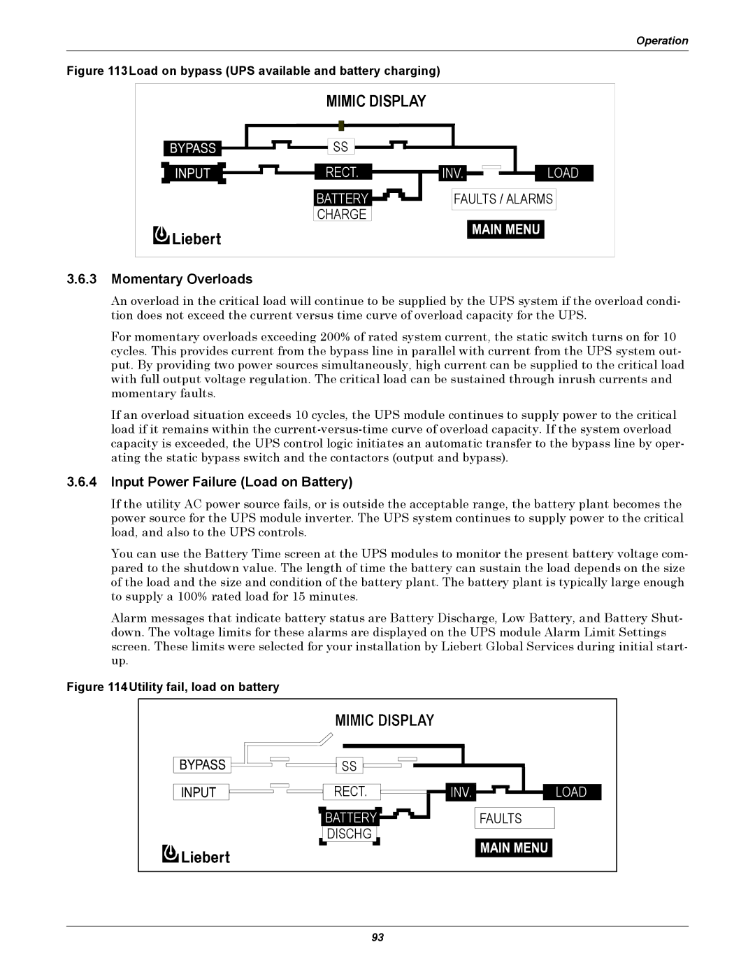 Liebert 30-130kVA manual Momentary Overloads, Input Power Failure Load on Battery 