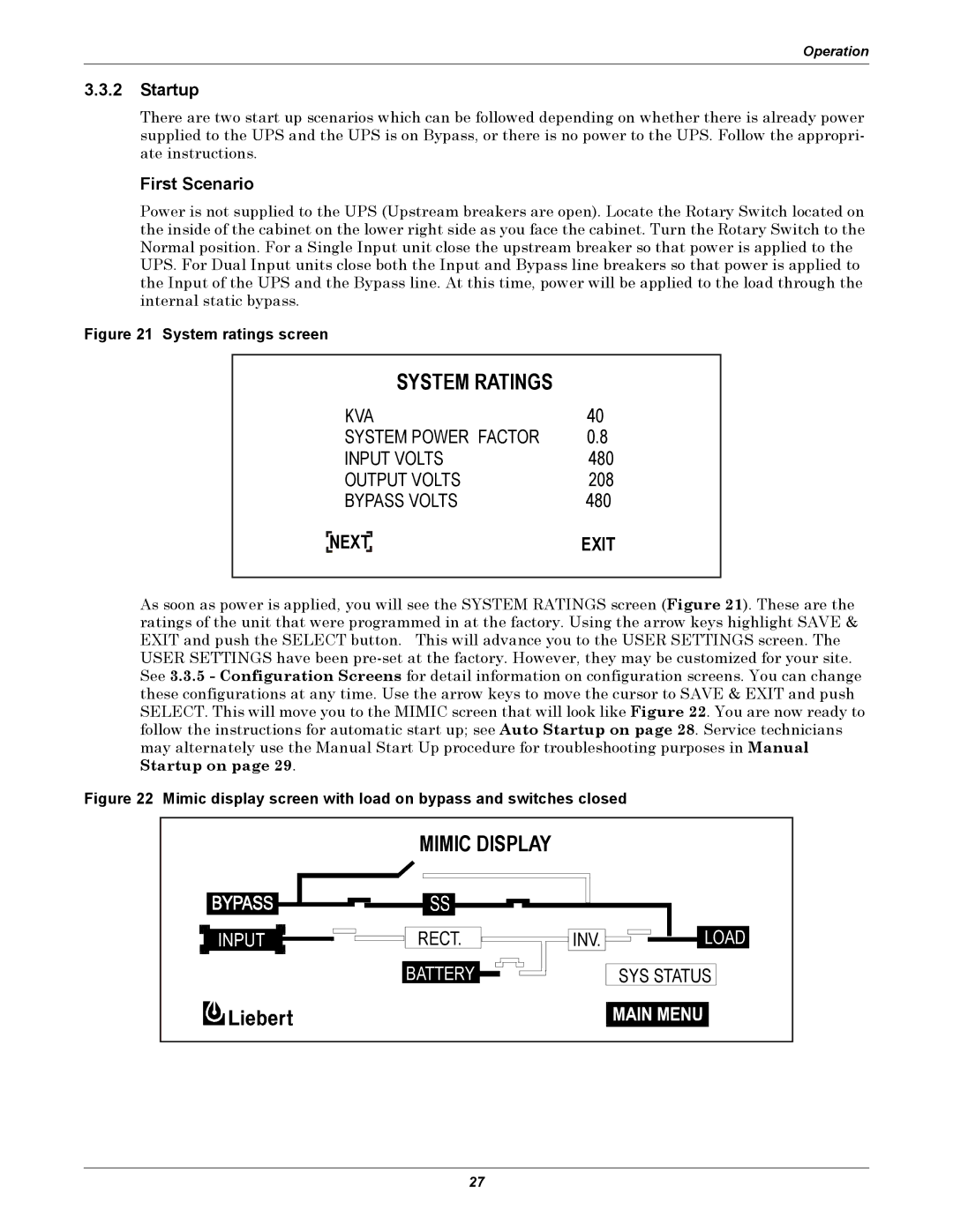 Liebert 30-130kVA manual System Ratings, Next 
