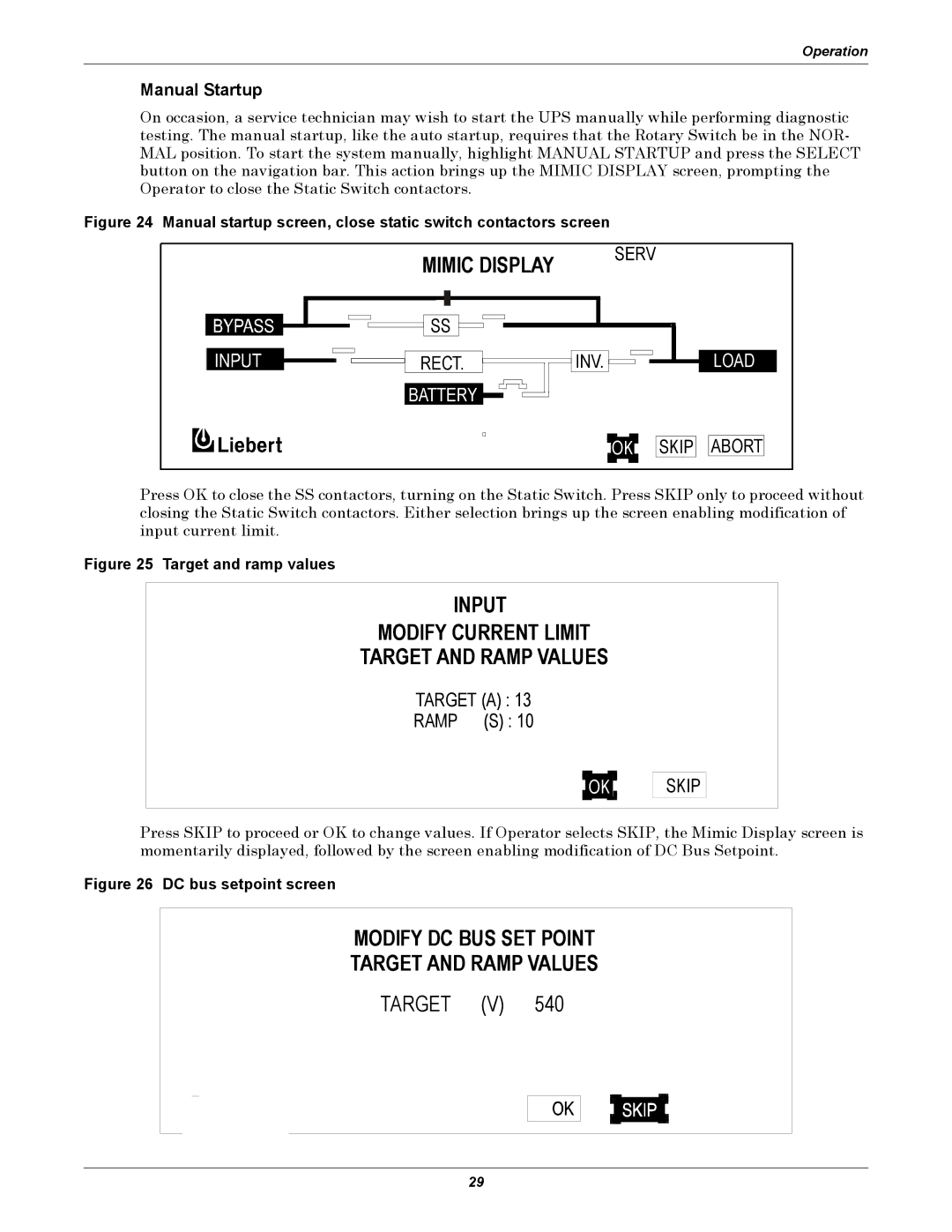 Liebert 30-130kVA Input Modify Current Limit Target and Ramp Values, Modify DC BUS SET Point Target and Ramp Values, Serv 