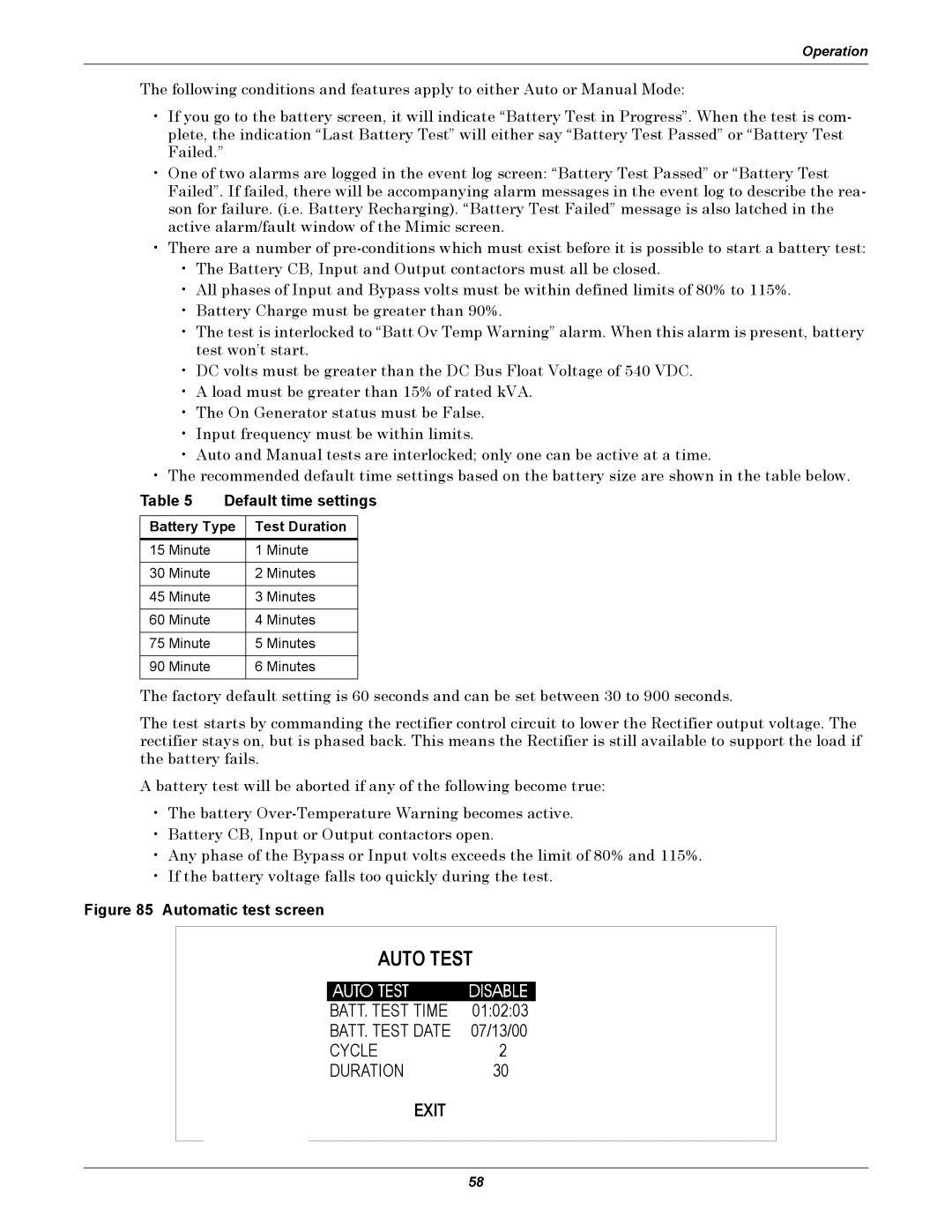 Liebert 30-130kVA manual Auto Test 