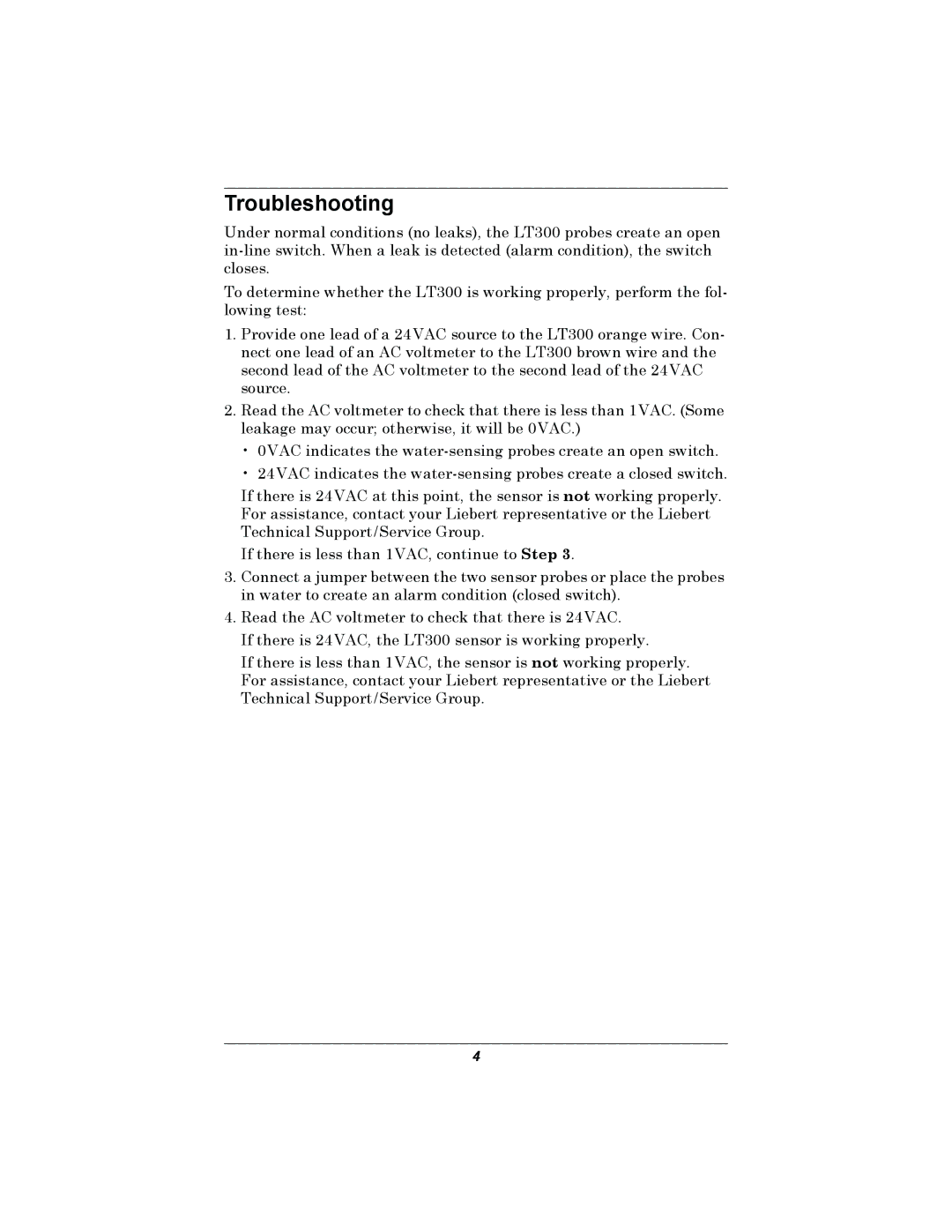 Liebert 300 installation manual Troubleshooting 