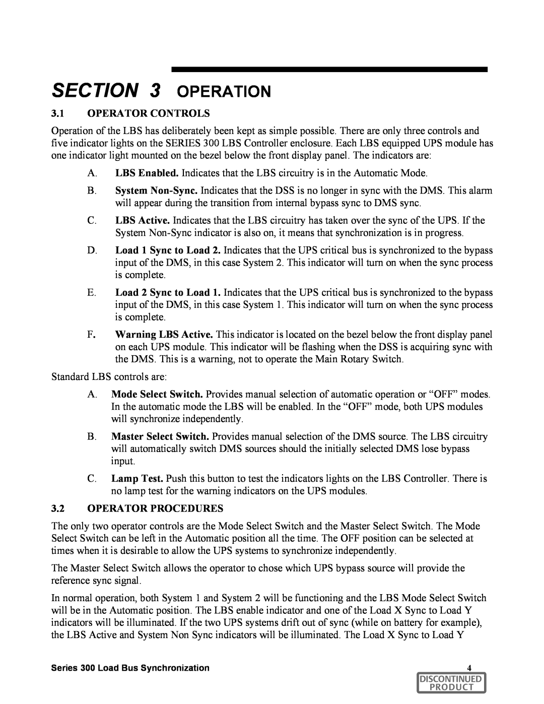 Liebert 300 manual 3.1OPERATOR CONTROLS, 3.2OPERATOR PROCEDURES, Operation 