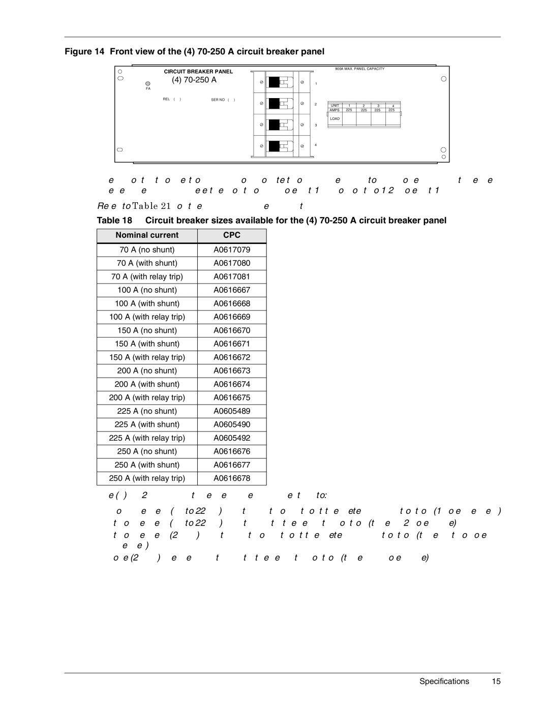 Liebert 4000, 3000, 6000 A, 1500 user manual Front view of the 4 70-250 a circuit breaker panel, Nominal current 