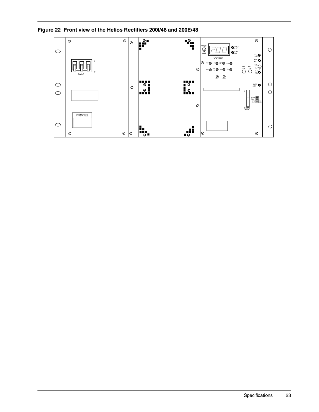 Liebert 4000, 3000, 6000 A, 1500 user manual Front view of the Helios Rectifiers 200I/48 and 200E/48 