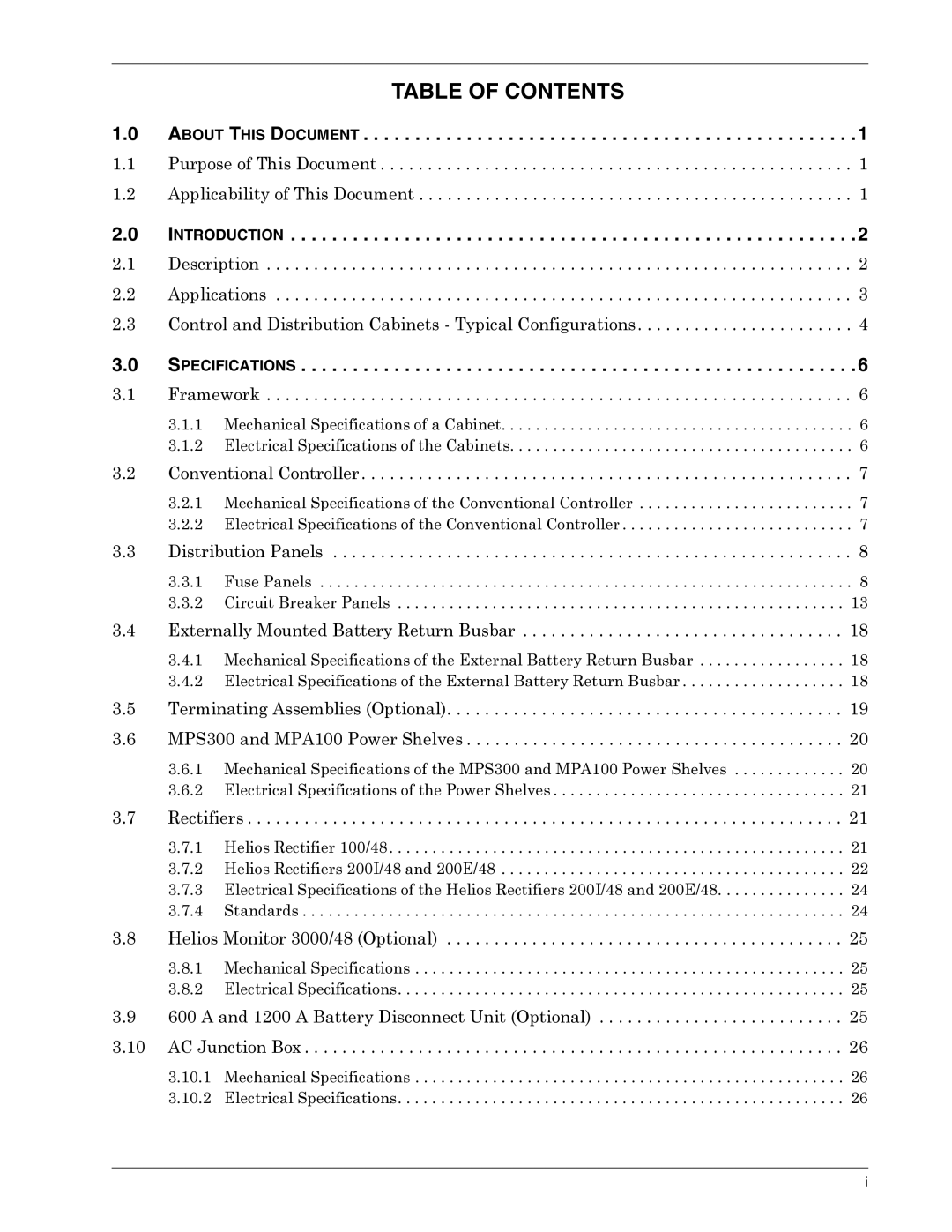 Liebert 1500, 3000, 4000, 6000 A user manual Table of Contents 