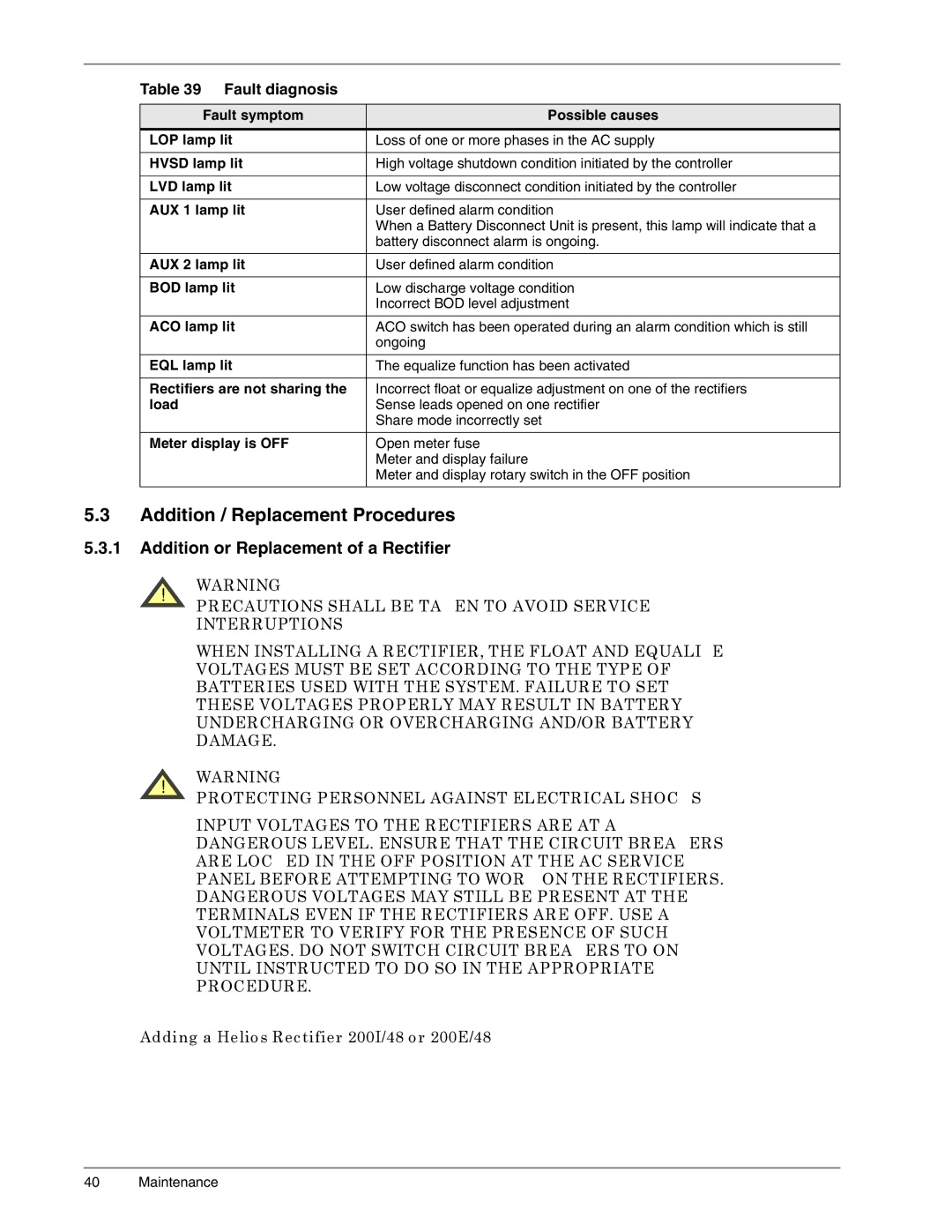 Liebert 6000 A, 3000, 4000, 1500 user manual Addition / Replacement Procedures, Addition or Replacement of a Rectifier 