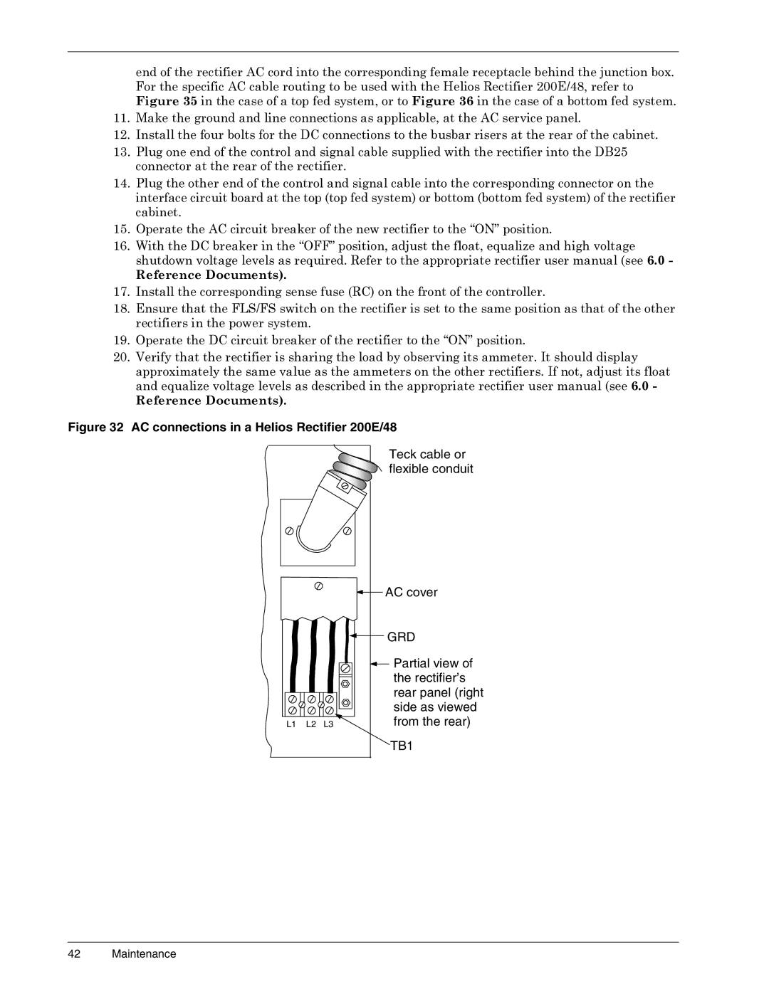 Liebert 3000, 4000, 6000 A, 1500 user manual AC connections in a Helios Rectifier 200E/48 