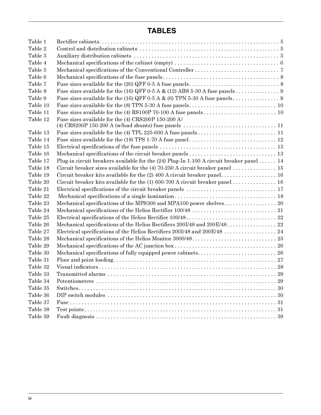 Liebert 6000 A, 3000, 4000, 1500 user manual Tables 