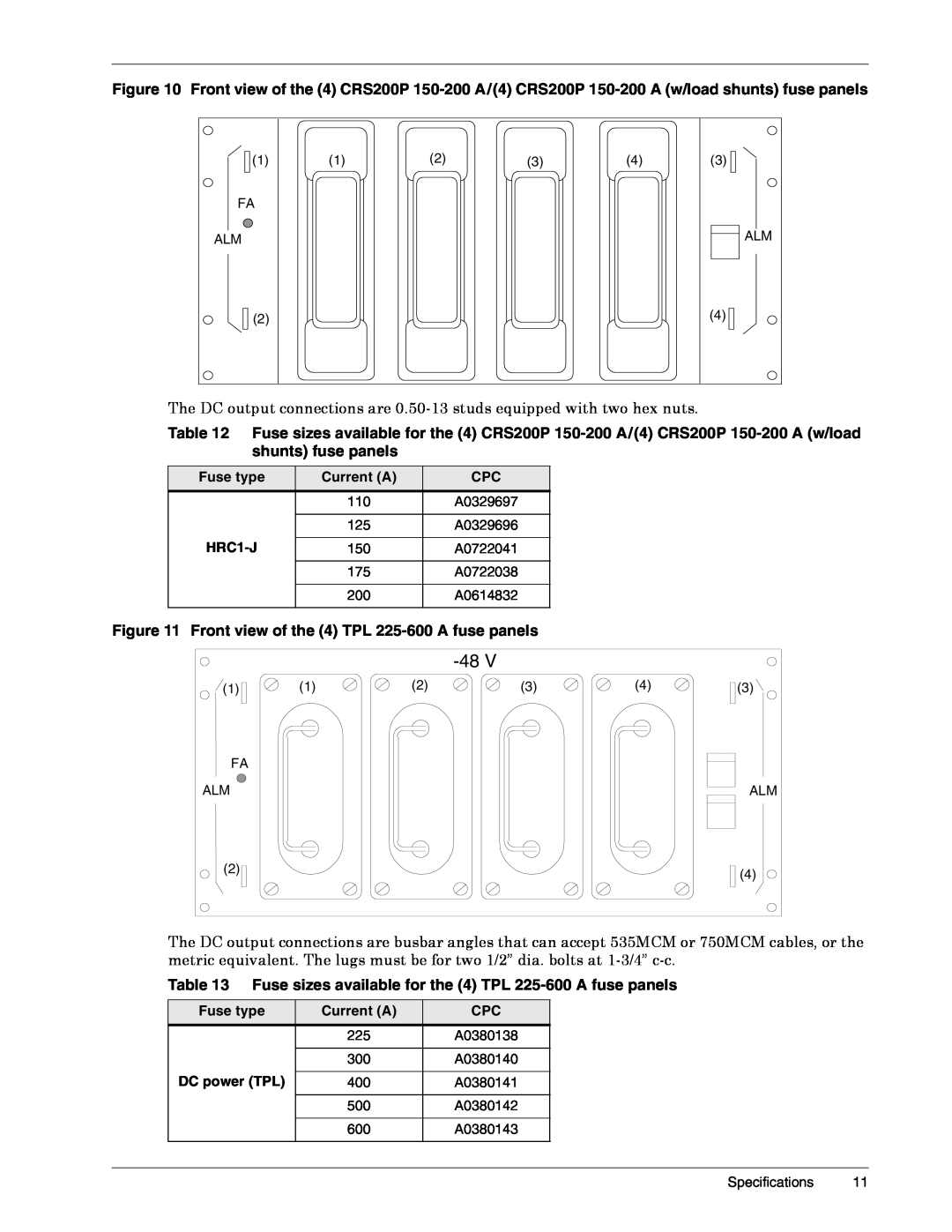 Liebert 4000, 3000, 6000 A, 1500 user manual Fuse type, Current A, HRC1-J, DC power TPL 