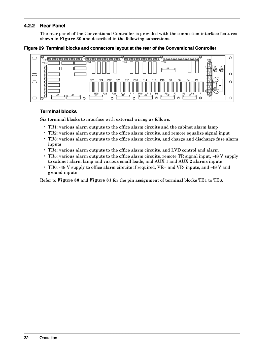 Liebert 6000 A, 3000, 4000, 1500 user manual 4.2.2Rear Panel, Terminal blocks, Operation 